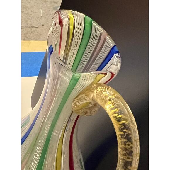 RARE Murano Zanfirico Latticino Glass Decanter Arlecchino Ribbon Gold Aventurine - Picture 6 of 11